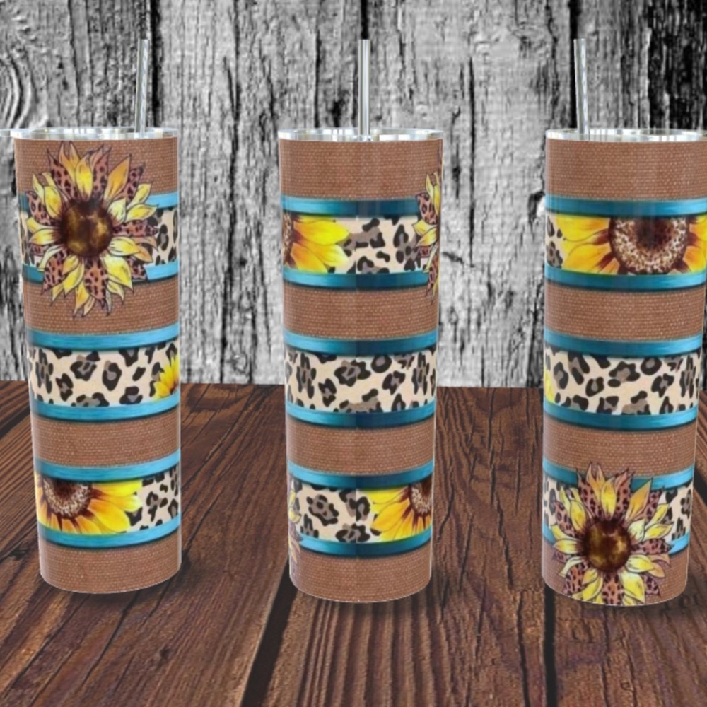Sunflowers with Leopard Print 20 oz Skinny Tumbler